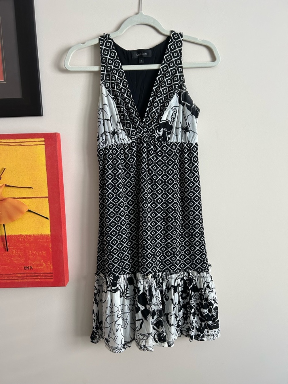 Karen Kane Black & White Mixed-Print Sleeveless Midi Dress - Picture 1 of 3